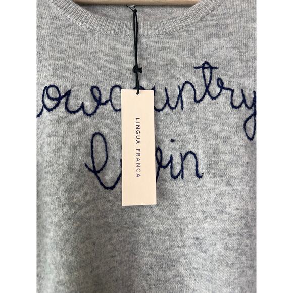 NWT Lingua Franca Cashmere Short Raglan Sleeve Pullover Embroidered Top Gray - Picture 3 of 5